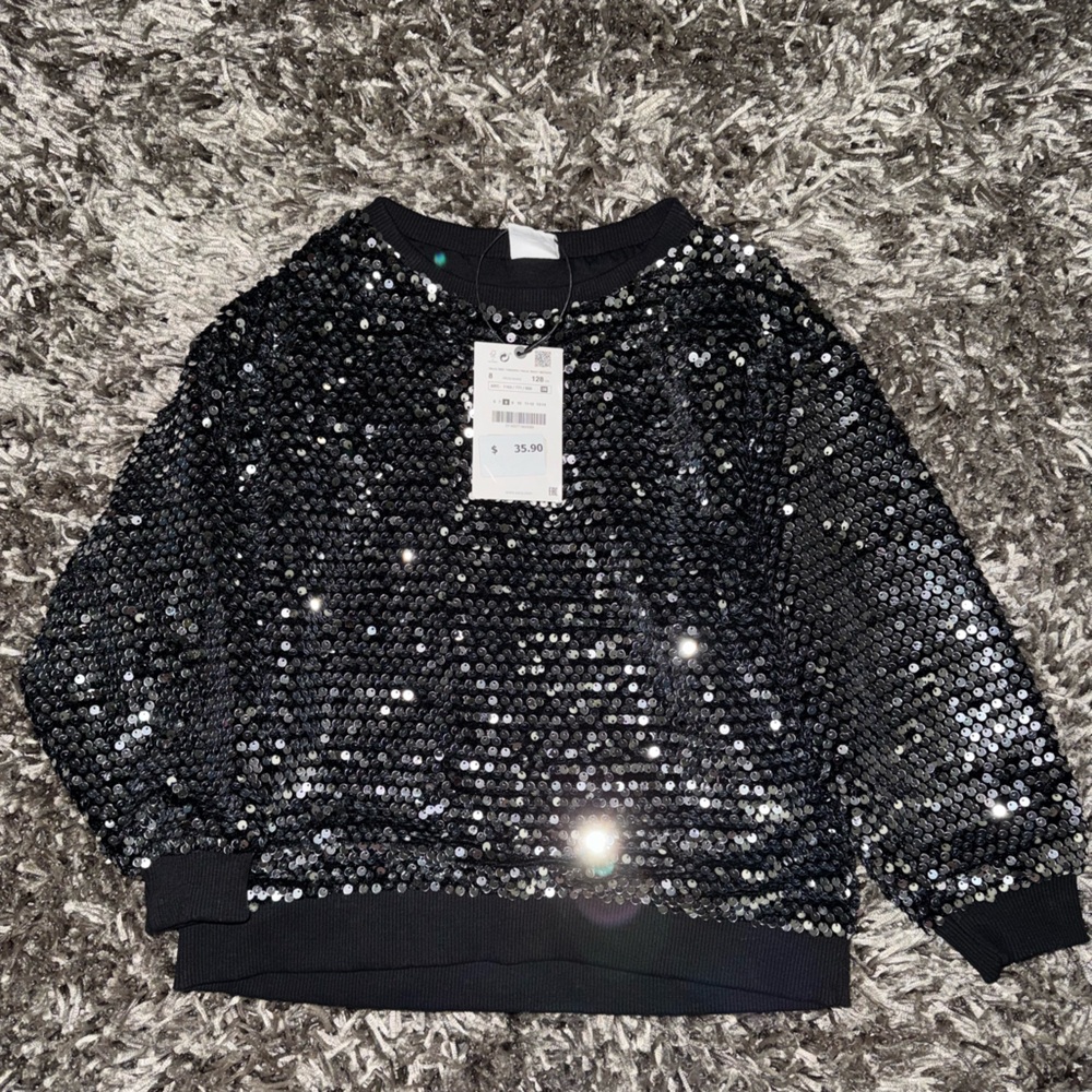 Zara girls Black and Silver Sequin Top